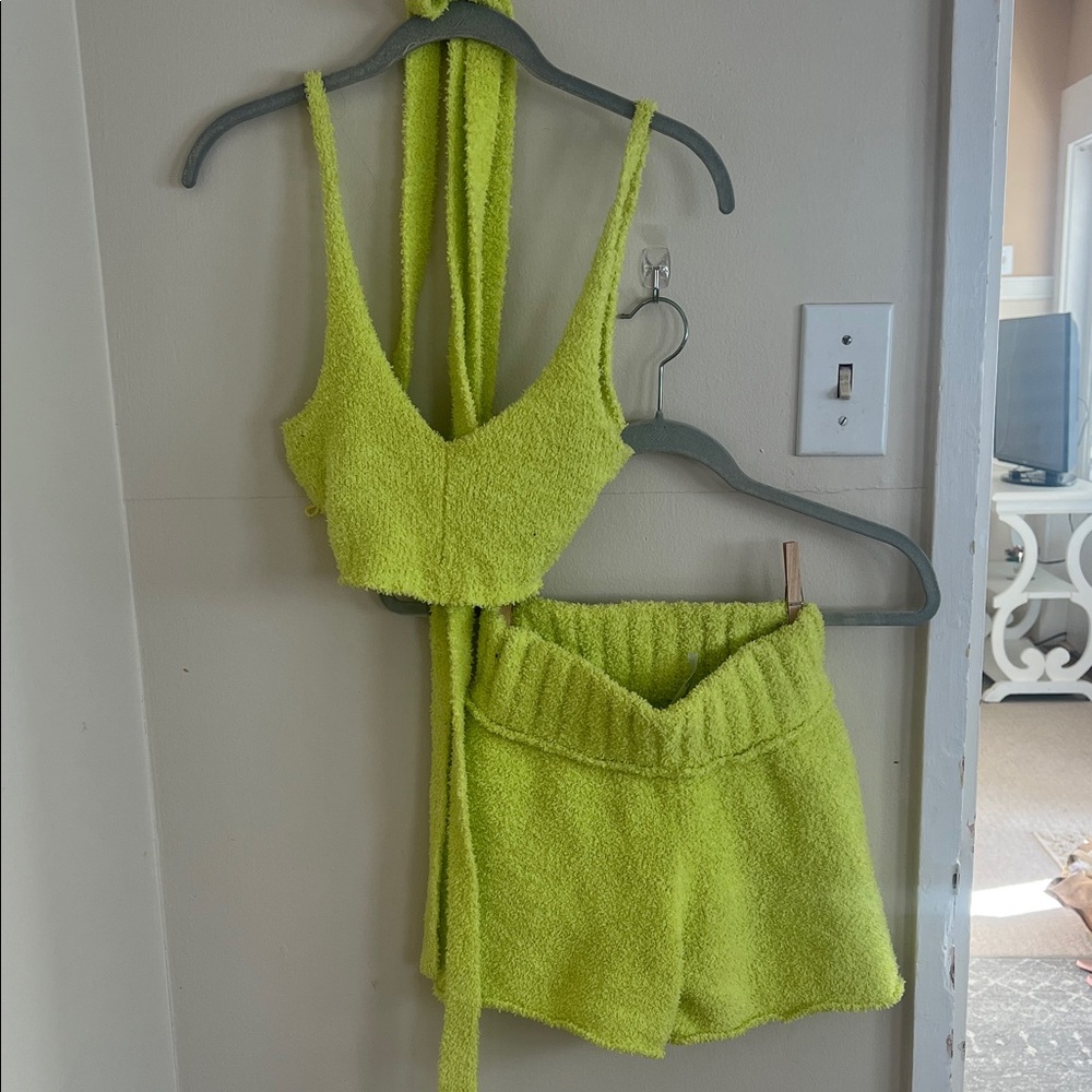 Out from under Lime Green Knit Halter Top and Shorts Set
